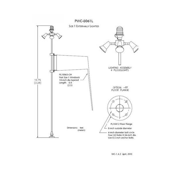 PWC8061L2ONFFDGLSMT Point Lighting Corporation PWC8061L2ONFFDGLSMT PWC-8061L-2-ON-FF-D-G-L-SM-T Lighted Wind Cone, 2,5m Sock, 3,3m Pole