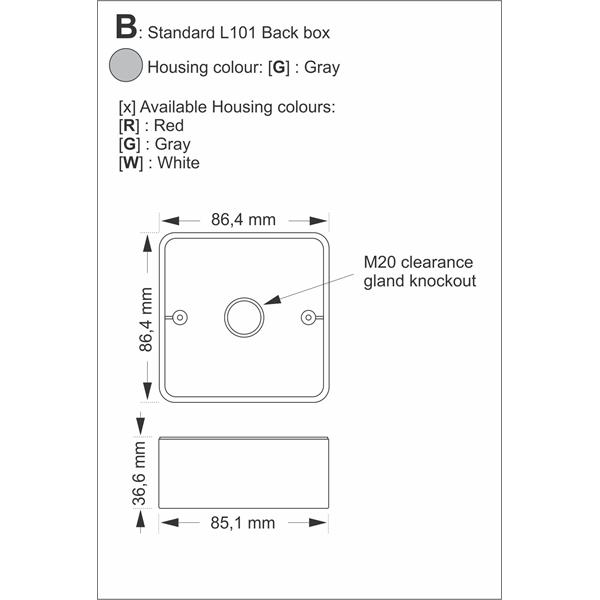 BOXLG E2S SP20-0005-G Spare Standard Back Box type L101 GREY for L101 & A100, without lugs