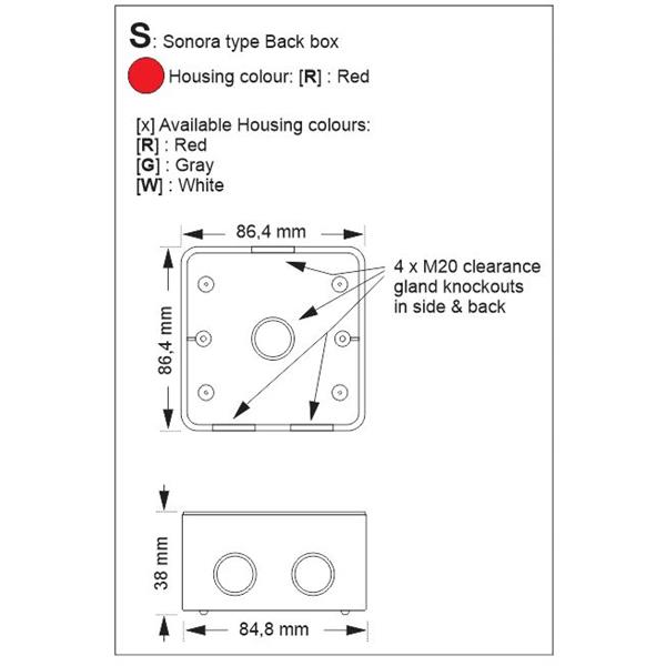 BOXSONR E2S SP50-0001-R Spare Back Box type SONORA RED for L101 & A100, without lugs