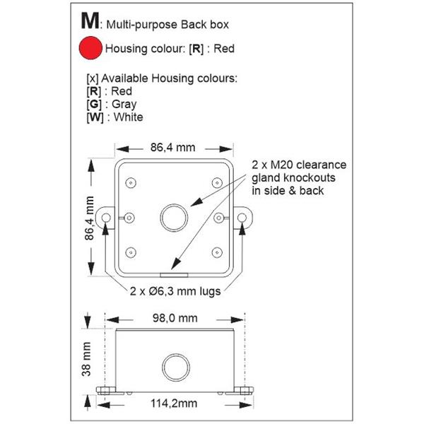 BOXMR E2S SP50-0002 -R Spare Back Box type "M" RED MultiPurpose for L101 & A100, with lugs