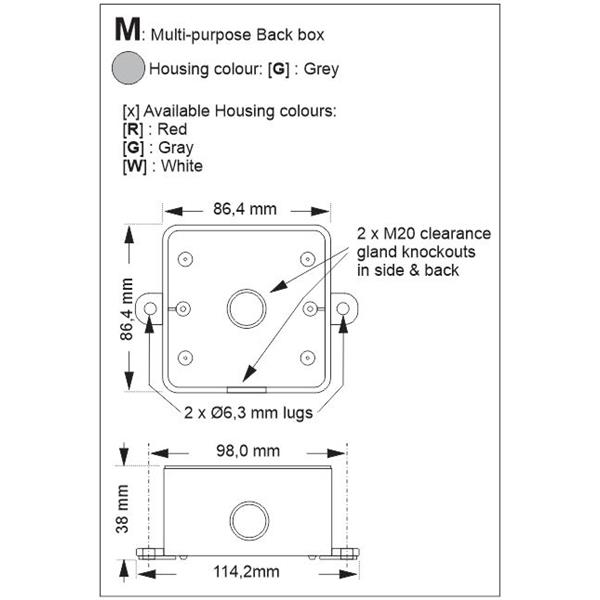 BOXMG E2S SP50-0002-G Spare Back Box type "M" GREY MultiPurpose for L101 & A100, with lugs