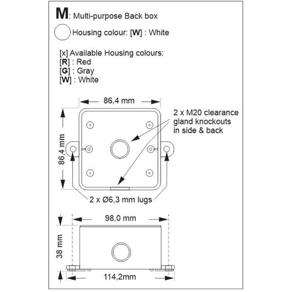 BOXMW E2S SP50-0002-W Spare Back Box type "M" WHITE MultiPurpose for L101 & A100, with lugs